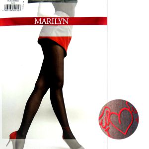 Marilyn ALLURE K03 R1/2 rajstopy paski tatuaż serce black