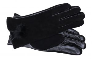 YO R-149 skórzane rękawiczki czarne z futerkim 23cm